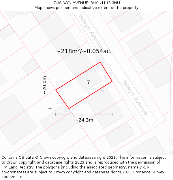 7, ISLWYN AVENUE, RHYL, LL18 3NU: Plot and title map