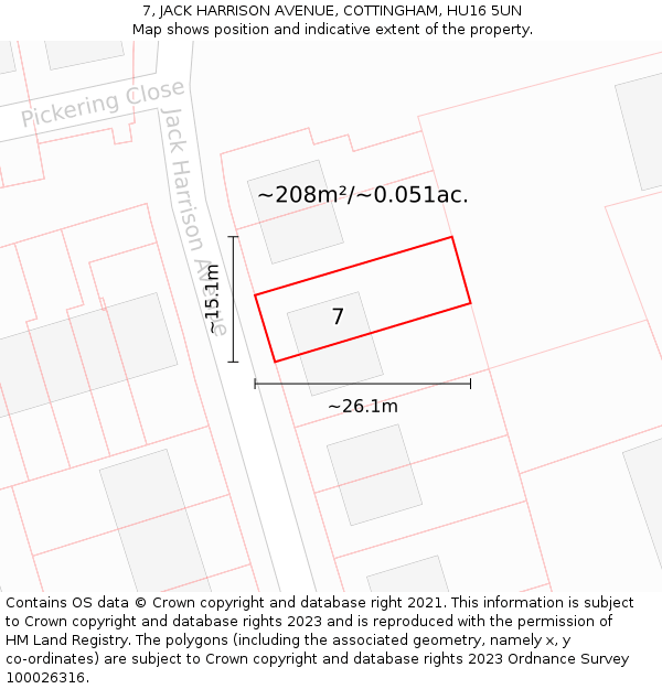 7, JACK HARRISON AVENUE, COTTINGHAM, HU16 5UN: Plot and title map