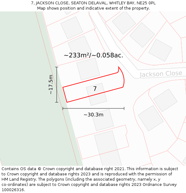 7, JACKSON CLOSE, SEATON DELAVAL, WHITLEY BAY, NE25 0PL: Plot and title map