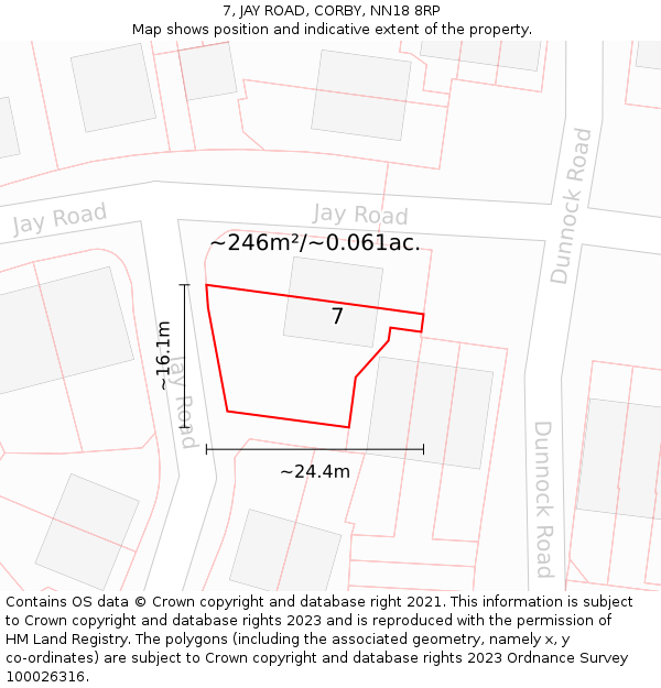 7, JAY ROAD, CORBY, NN18 8RP: Plot and title map