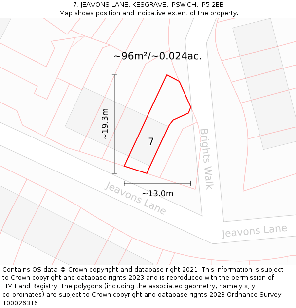 7, JEAVONS LANE, KESGRAVE, IPSWICH, IP5 2EB: Plot and title map