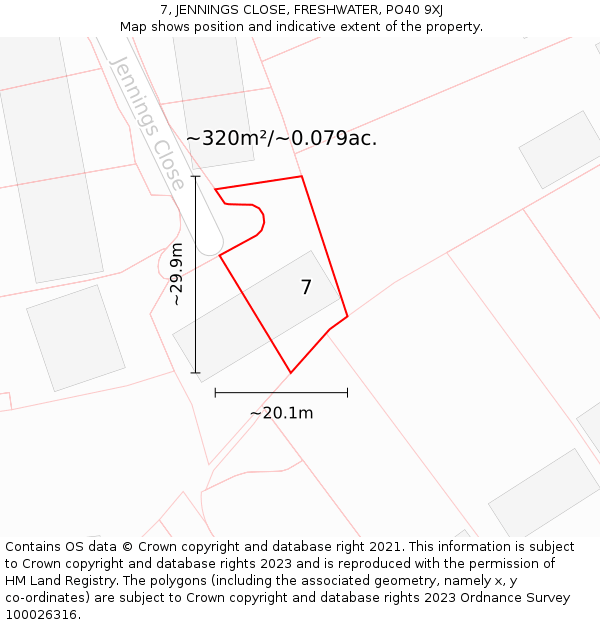 7, JENNINGS CLOSE, FRESHWATER, PO40 9XJ: Plot and title map