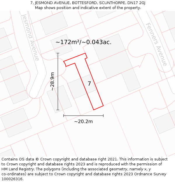 7, JESMOND AVENUE, BOTTESFORD, SCUNTHORPE, DN17 2GJ: Plot and title map