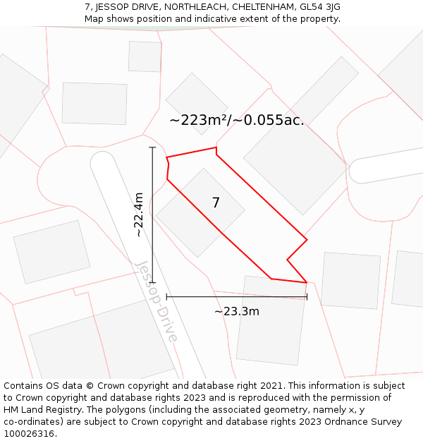 7, JESSOP DRIVE, NORTHLEACH, CHELTENHAM, GL54 3JG: Plot and title map