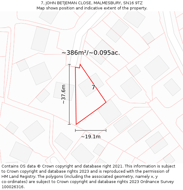 7, JOHN BETJEMAN CLOSE, MALMESBURY, SN16 9TZ: Plot and title map