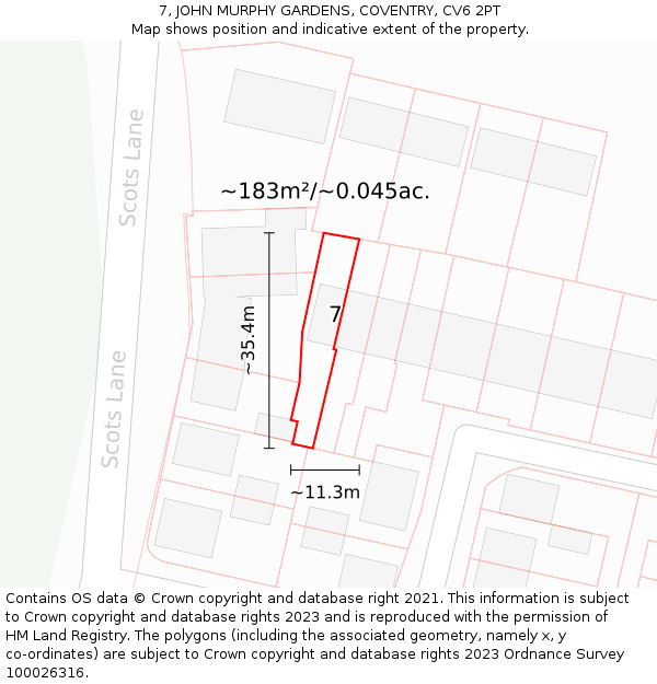 7, JOHN MURPHY GARDENS, COVENTRY, CV6 2PT: Plot and title map