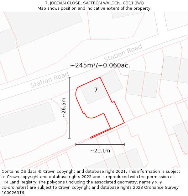 7, JORDAN CLOSE, SAFFRON WALDEN, CB11 3WQ: Plot and title map