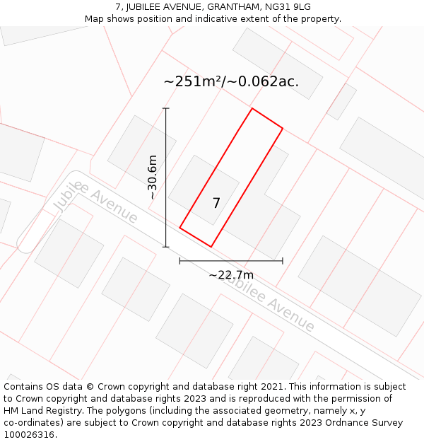 7, JUBILEE AVENUE, GRANTHAM, NG31 9LG: Plot and title map