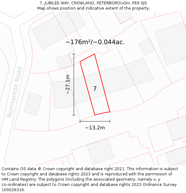 7, JUBILEE WAY, CROWLAND, PETERBOROUGH, PE6 0JS: Plot and title map