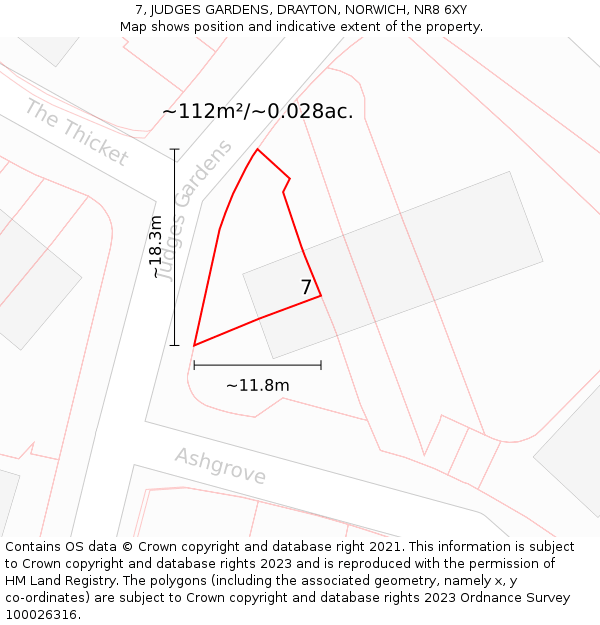 7, JUDGES GARDENS, DRAYTON, NORWICH, NR8 6XY: Plot and title map