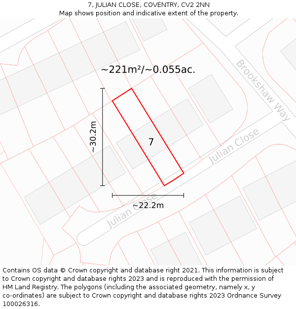 7, JULIAN CLOSE, COVENTRY, CV2 2NN: Plot and title map