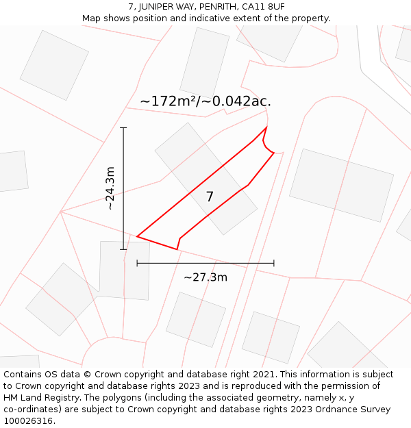 7, JUNIPER WAY, PENRITH, CA11 8UF: Plot and title map