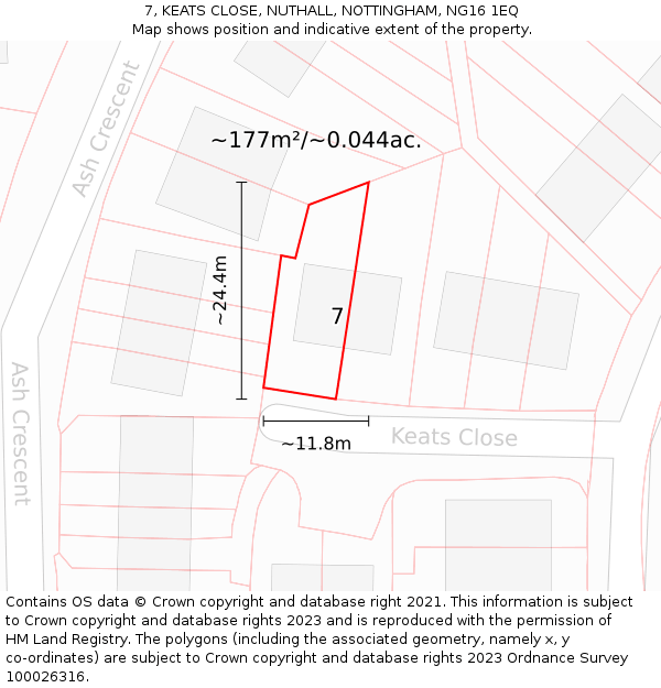 7, KEATS CLOSE, NUTHALL, NOTTINGHAM, NG16 1EQ: Plot and title map