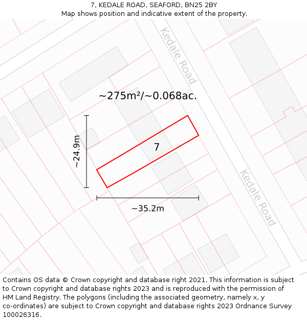 7, KEDALE ROAD, SEAFORD, BN25 2BY: Plot and title map