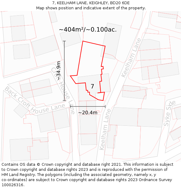7, KEELHAM LANE, KEIGHLEY, BD20 6DE: Plot and title map
