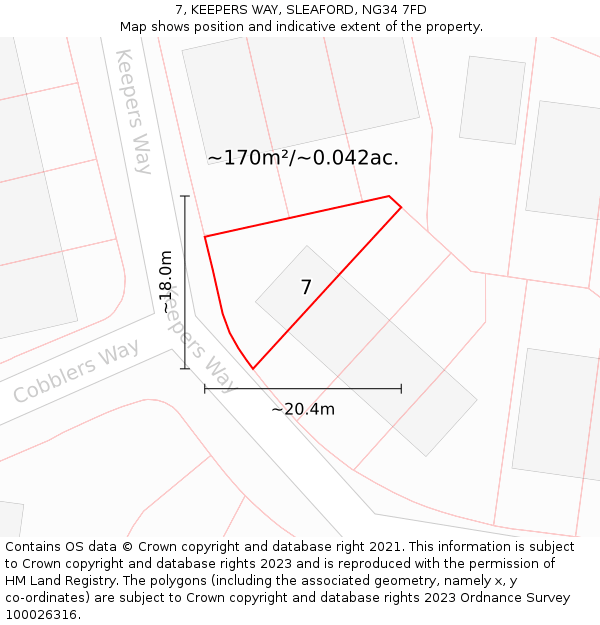 7, KEEPERS WAY, SLEAFORD, NG34 7FD: Plot and title map