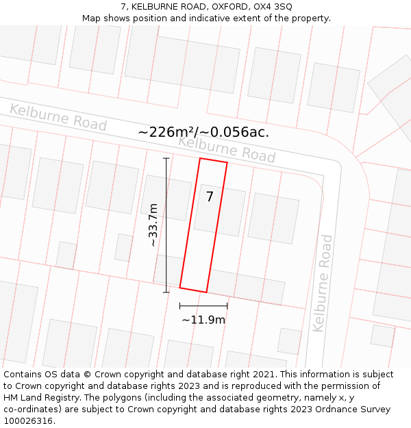 7, KELBURNE ROAD, OXFORD, OX4 3SQ: Plot and title map