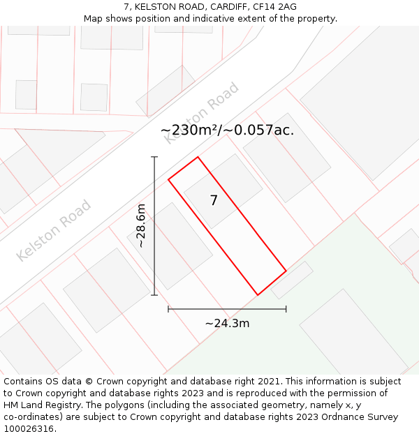 7, KELSTON ROAD, CARDIFF, CF14 2AG: Plot and title map