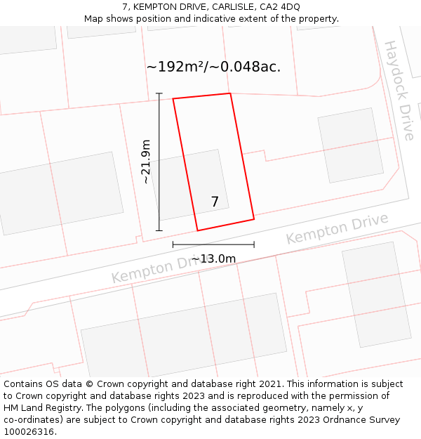 7, KEMPTON DRIVE, CARLISLE, CA2 4DQ: Plot and title map