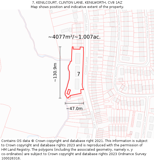 7, KENILCOURT, CLINTON LANE, KENILWORTH, CV8 1AZ: Plot and title map