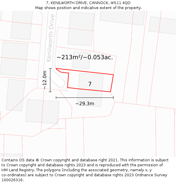 7, KENILWORTH DRIVE, CANNOCK, WS11 4QD: Plot and title map