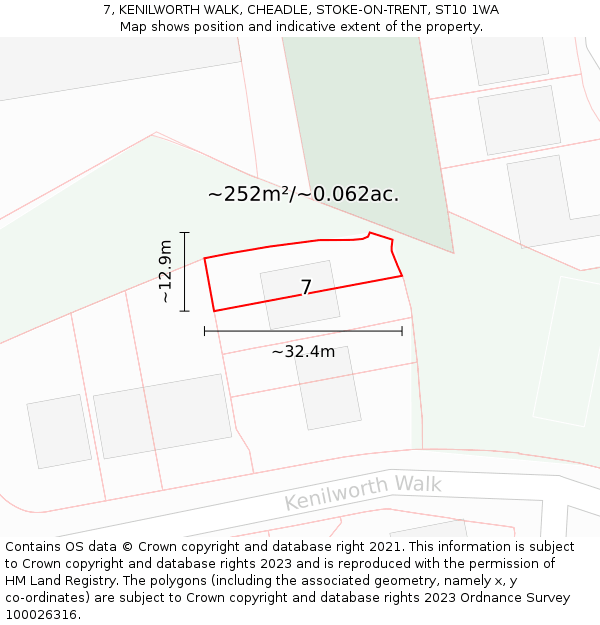 7, KENILWORTH WALK, CHEADLE, STOKE-ON-TRENT, ST10 1WA: Plot and title map