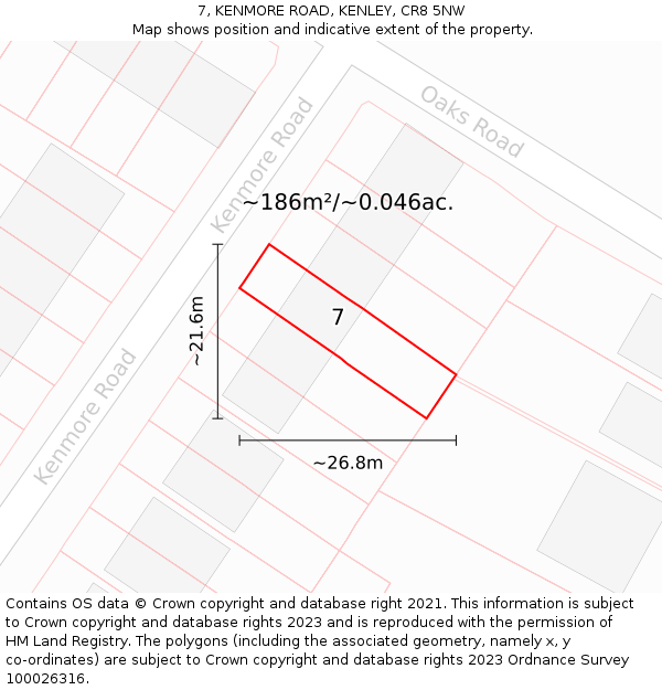 7, KENMORE ROAD, KENLEY, CR8 5NW: Plot and title map