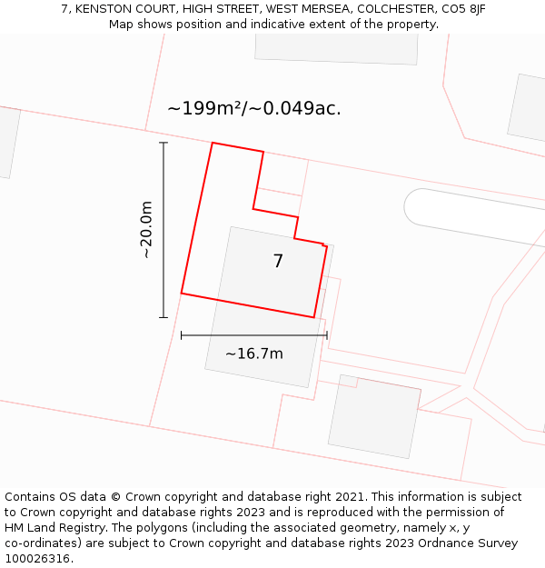 7, KENSTON COURT, HIGH STREET, WEST MERSEA, COLCHESTER, CO5 8JF: Plot and title map