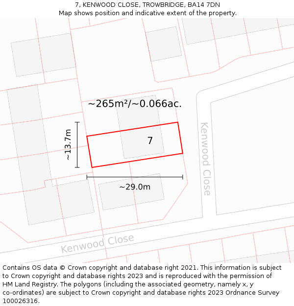 7, KENWOOD CLOSE, TROWBRIDGE, BA14 7DN: Plot and title map