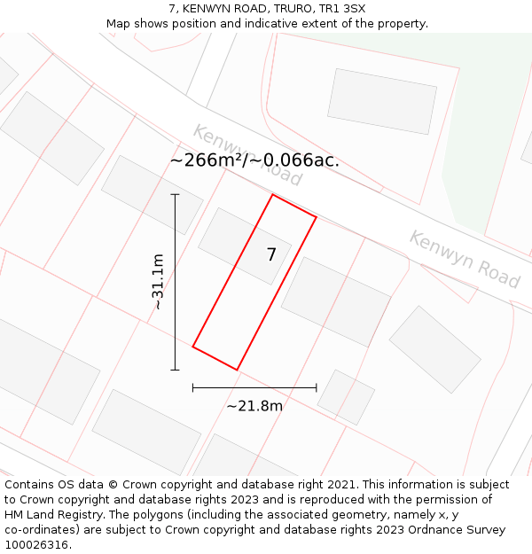 7, KENWYN ROAD, TRURO, TR1 3SX: Plot and title map