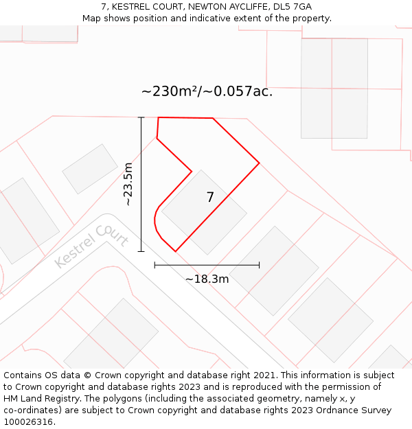 7, KESTREL COURT, NEWTON AYCLIFFE, DL5 7GA: Plot and title map