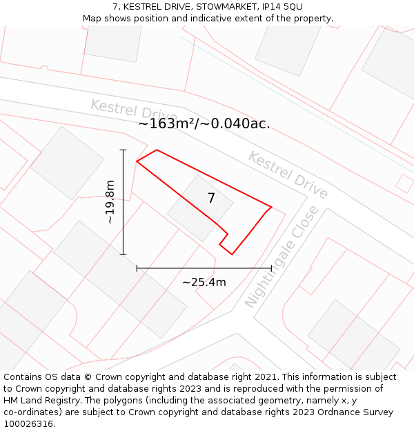 7, KESTREL DRIVE, STOWMARKET, IP14 5QU: Plot and title map