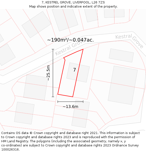 7, KESTREL GROVE, LIVERPOOL, L26 7ZS: Plot and title map