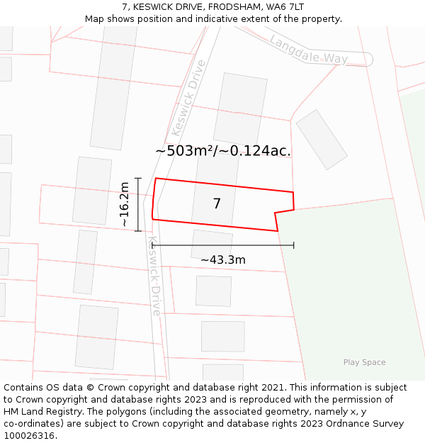 7, KESWICK DRIVE, FRODSHAM, WA6 7LT: Plot and title map