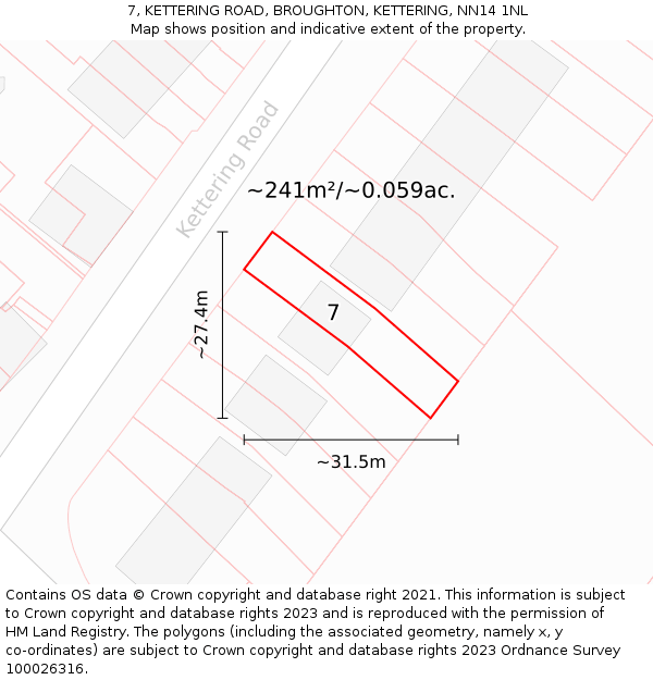 7, KETTERING ROAD, BROUGHTON, KETTERING, NN14 1NL: Plot and title map