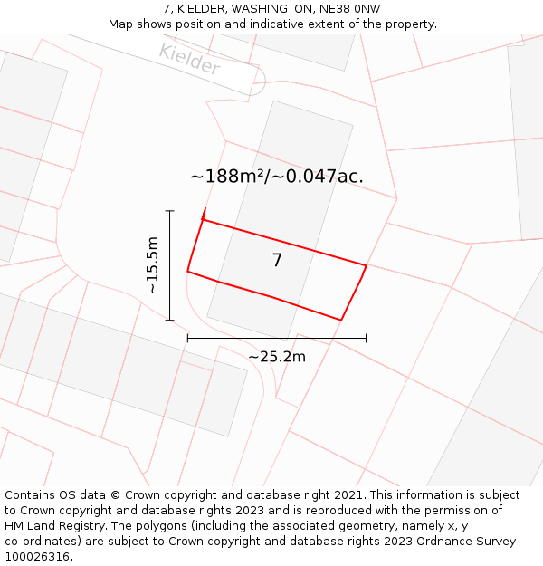 7, KIELDER, WASHINGTON, NE38 0NW: Plot and title map
