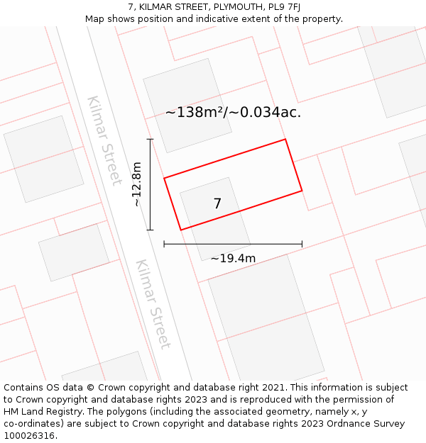 7, KILMAR STREET, PLYMOUTH, PL9 7FJ: Plot and title map