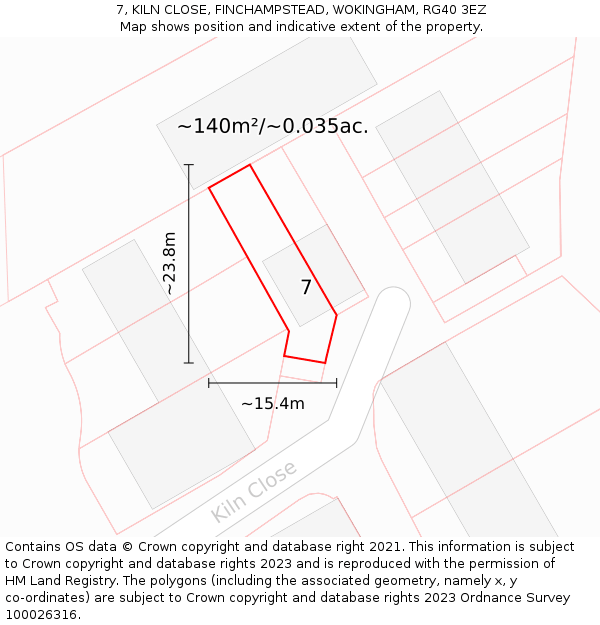 7, KILN CLOSE, FINCHAMPSTEAD, WOKINGHAM, RG40 3EZ: Plot and title map