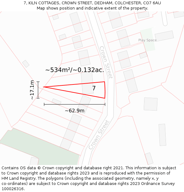 7, KILN COTTAGES, CROWN STREET, DEDHAM, COLCHESTER, CO7 6AU: Plot and title map