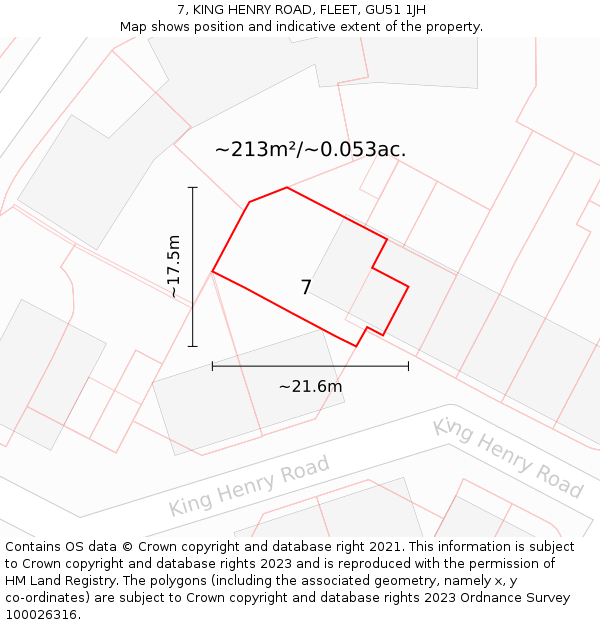 7, KING HENRY ROAD, FLEET, GU51 1JH: Plot and title map