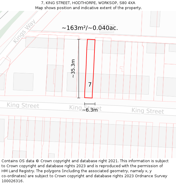 7, KING STREET, HODTHORPE, WORKSOP, S80 4XA: Plot and title map