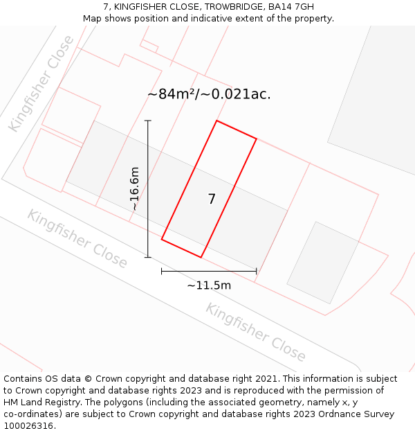 7, KINGFISHER CLOSE, TROWBRIDGE, BA14 7GH: Plot and title map