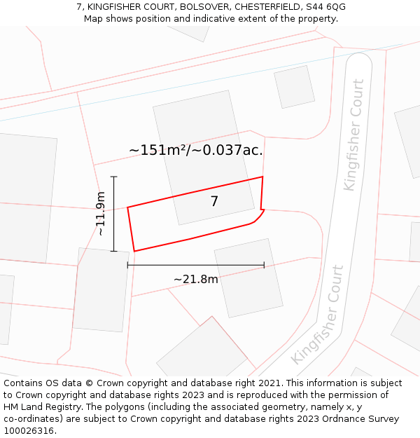 7, KINGFISHER COURT, BOLSOVER, CHESTERFIELD, S44 6QG: Plot and title map