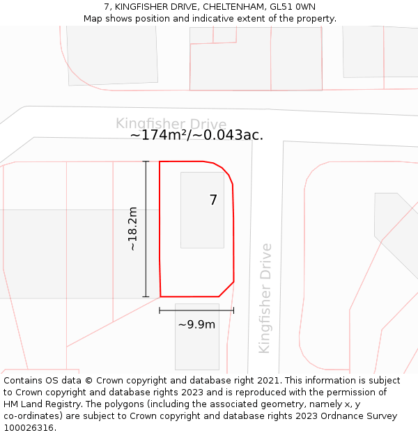 7, KINGFISHER DRIVE, CHELTENHAM, GL51 0WN: Plot and title map
