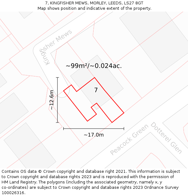 7, KINGFISHER MEWS, MORLEY, LEEDS, LS27 8GT: Plot and title map