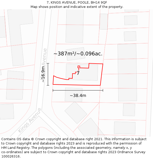 7, KINGS AVENUE, POOLE, BH14 9QF: Plot and title map