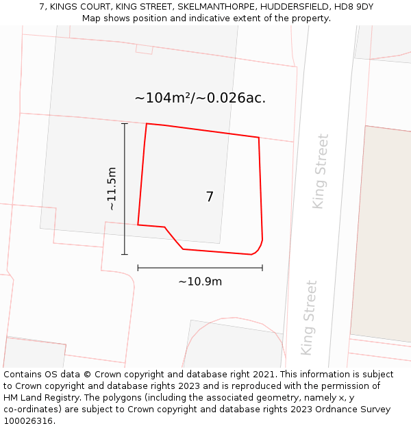 7, KINGS COURT, KING STREET, SKELMANTHORPE, HUDDERSFIELD, HD8 9DY: Plot and title map