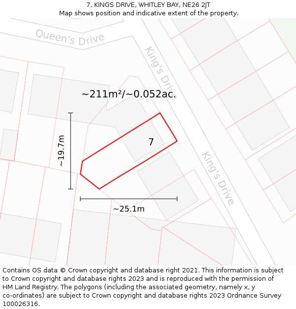 7, KINGS DRIVE, WHITLEY BAY, NE26 2JT: Plot and title map