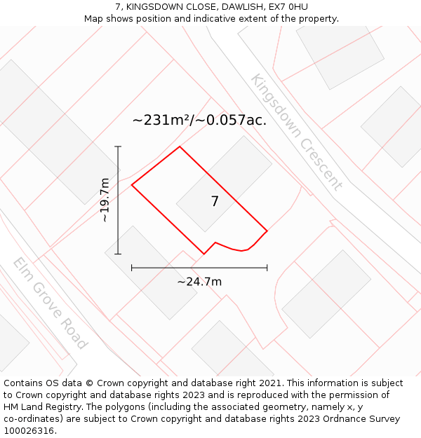 7, KINGSDOWN CLOSE, DAWLISH, EX7 0HU: Plot and title map