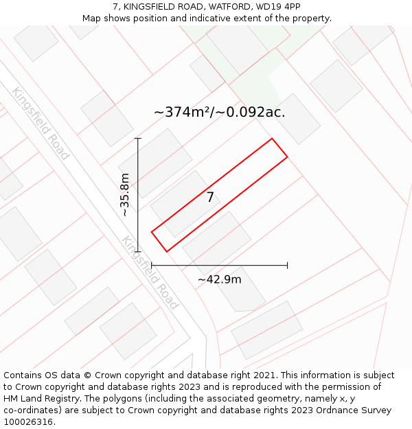 7, KINGSFIELD ROAD, WATFORD, WD19 4PP: Plot and title map